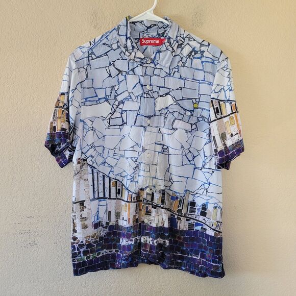 Supreme Mens Mosaic Short Sleeve Button Shirt Multicolor Size Small New York Euc - Picture 1 of 7